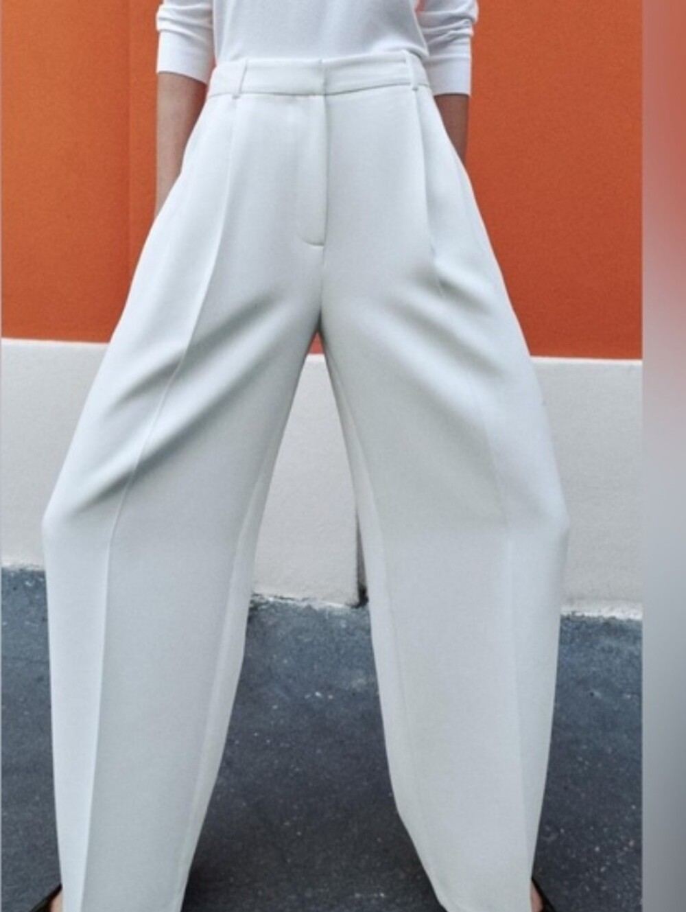 NWT Zara High Waist Wide LegPants in Oyster White XL - Picture 5 of 9